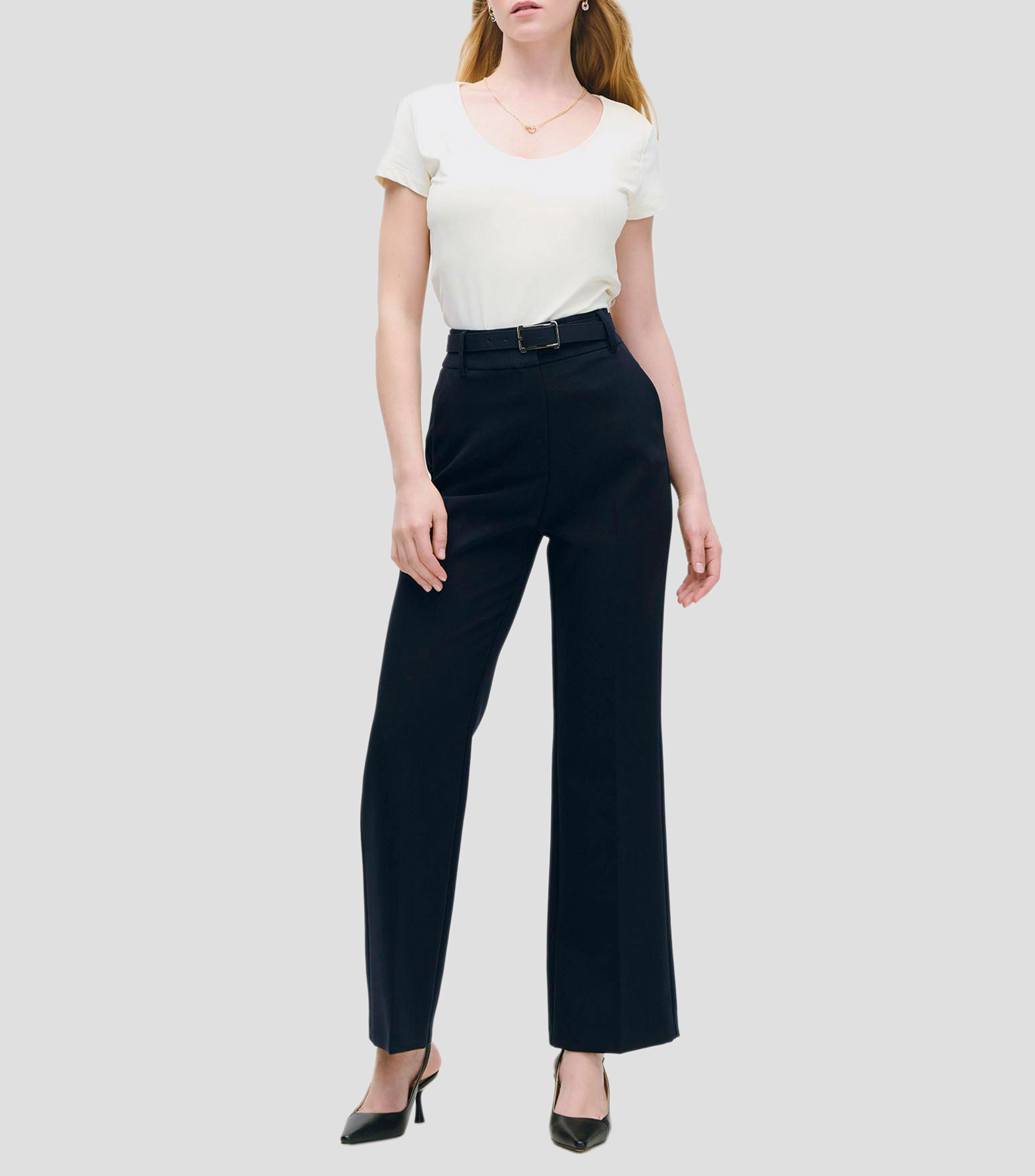 Pantalón Recto Fluido Tiro Alto Mujer